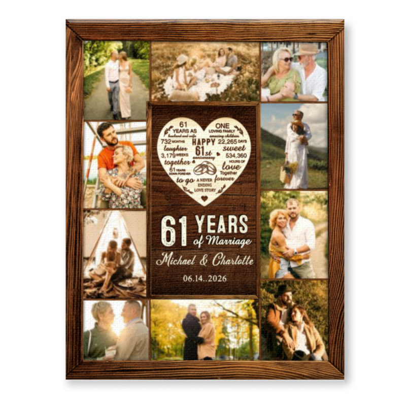 61st Year Anniversary Gift, 61st Wedding Anniversary Gift, Custom 61 Year Photo Collage Canvas Print, 61st Anniversary Gift for Her and Him