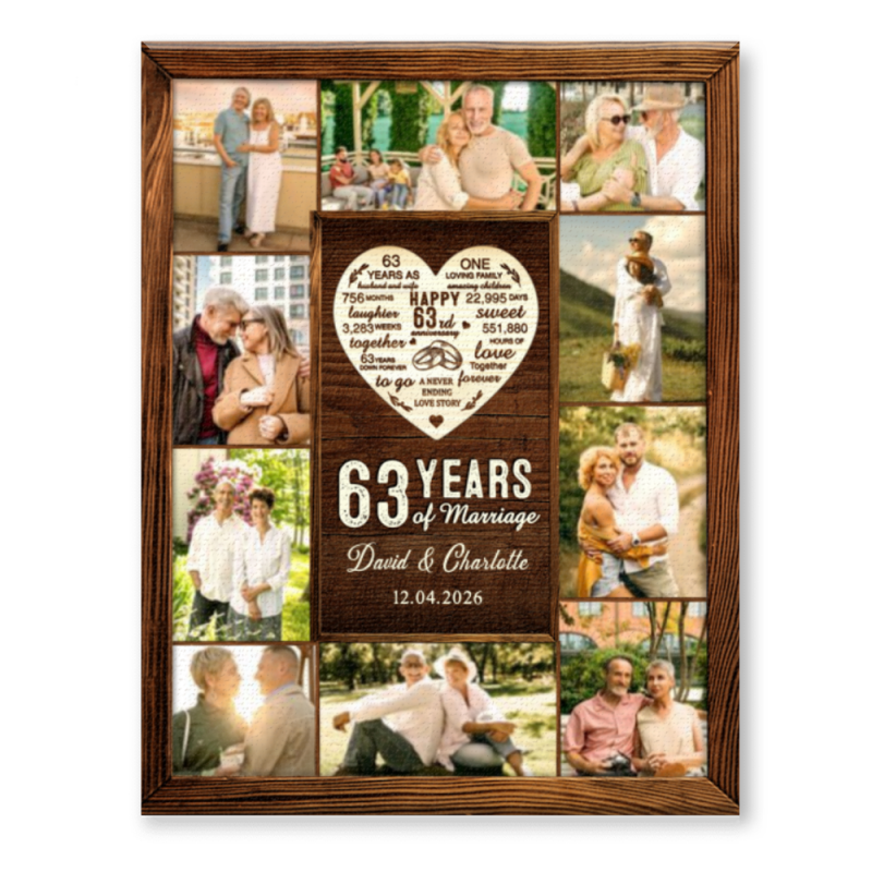 63rd Year Anniversary Gift, Custom 63 Year Photo Collage Canvas Print, 63rd Anniversary Gift for Her and Him, 63rd Wedding Anniversary Gift
