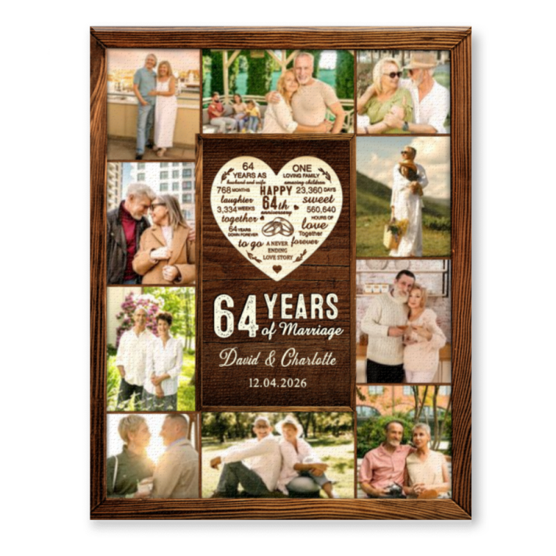 64th Year Anniversary Gift, 64th Wedding Anniversary Gift, Custom 64 Year Photo Collage Canvas Print, 64th Anniversary Gift for Her and Him