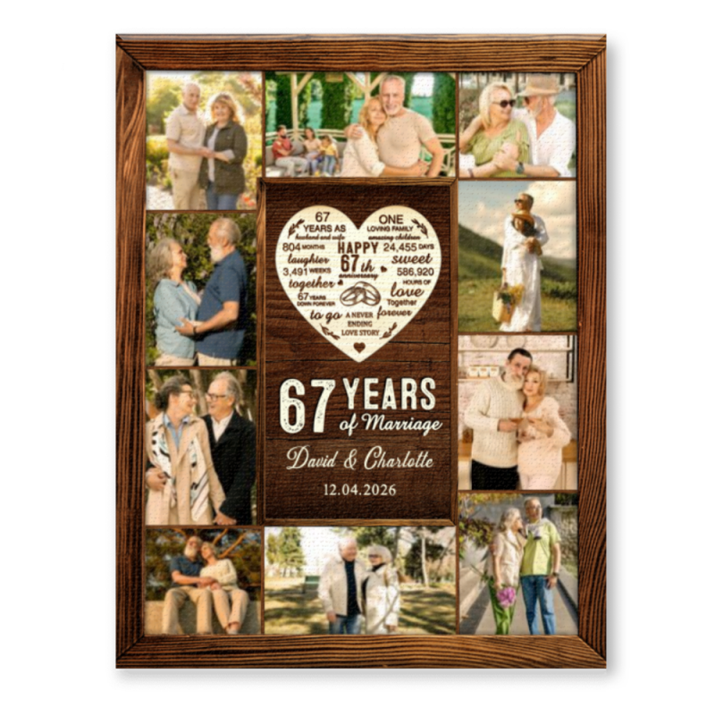 67th Year Anniversary Gift, 67th Wedding Anniversary Gift, Custom 67 Year Photo Collage Canvas Print, 67th Anniversary Gift for Her and Him