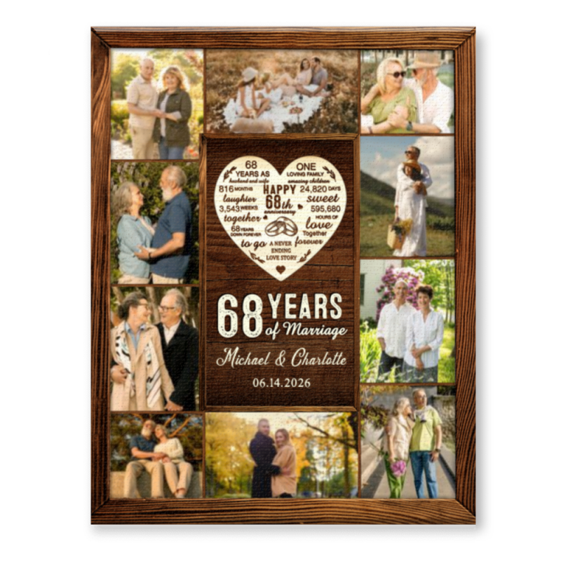 68th Year Anniversary Gift, 68th Wedding Anniversary Gift, Custom 68 Year Photo Collage Canvas Print, 68th Anniversary Gift for Her and Him