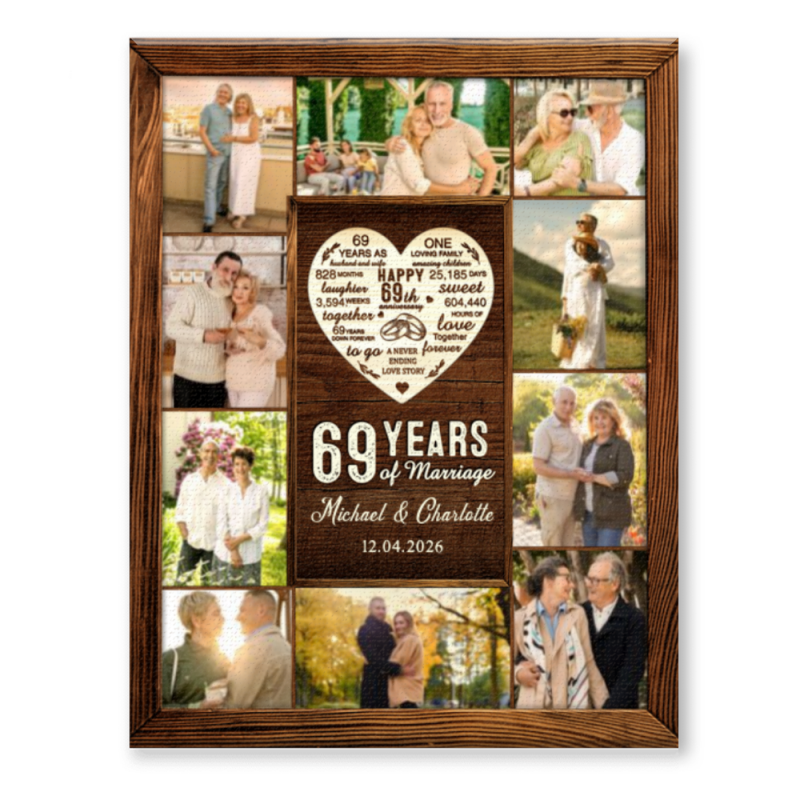 69th Year Anniversary Gift, 69th Wedding Anniversary Gift, Custom 69 Year Photo Collage Canvas Print, 69th Anniversary Gift for Her and Him