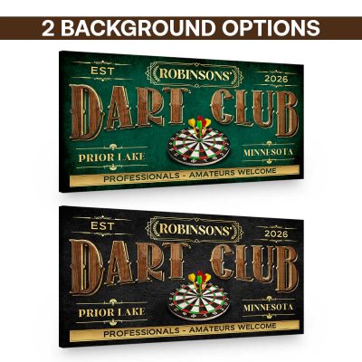 Dart Club Sign, Custom Family Name Dartboard Canvas, Vintage Game Room Wall Art, Man Cave Decor, Gift For Dart Players, Dartboard Sign