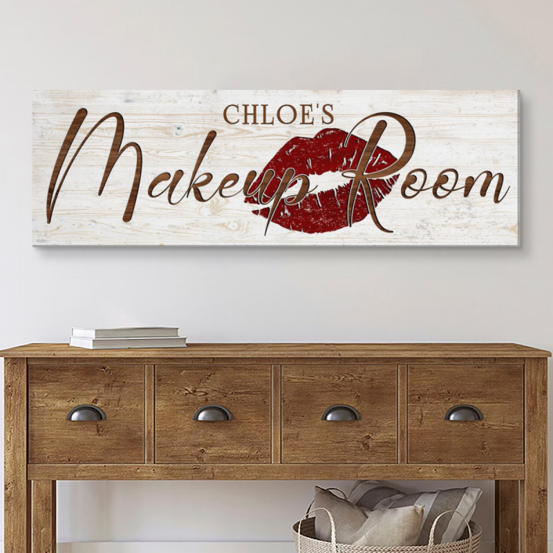 Personalized Makeup Room Sign Canvas, Personalized Vanity Wall Art, Gift For Makeup Artist, Vintage Beauty Room Wall Hanging, Girl Room Wall Decor