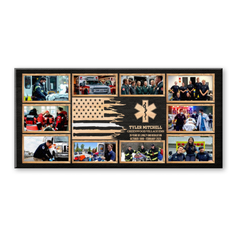 EMS Appreciation Photo Collage Canvas, Custom Paramedic Retirement Gift, Personalized EMS Recognition Wall Art, Promotion Gift For EMT