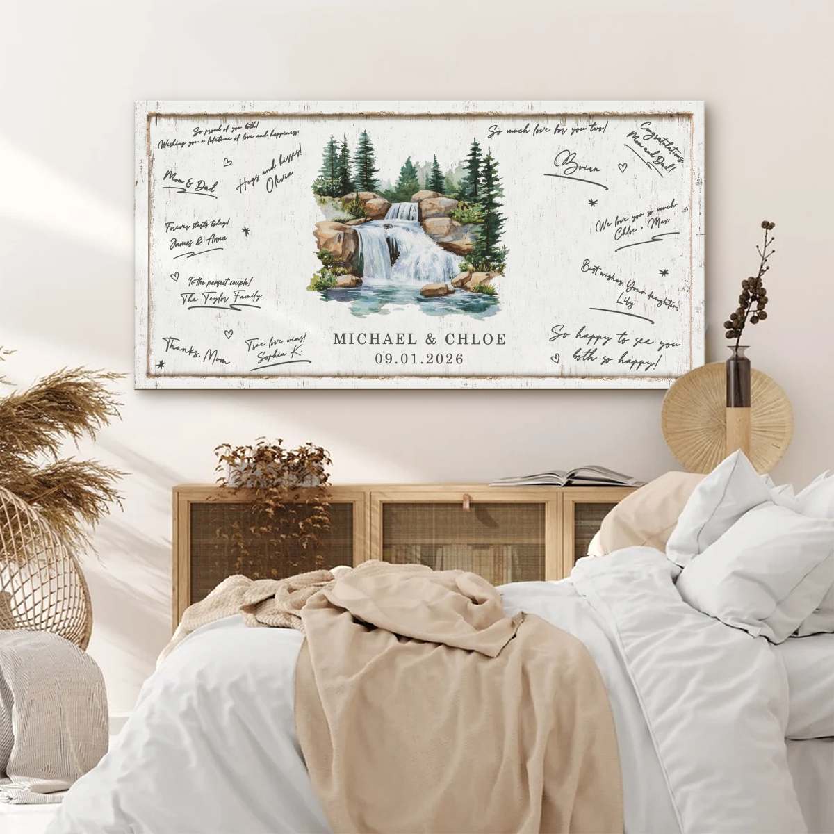 Mountains Wedding Guestbook, Custom Tree Signature Guest Book, Travel Theme Wedding Home Wall Decor, Forest Wedding Decoration, Nature Lover Wedding Decor Canvas
