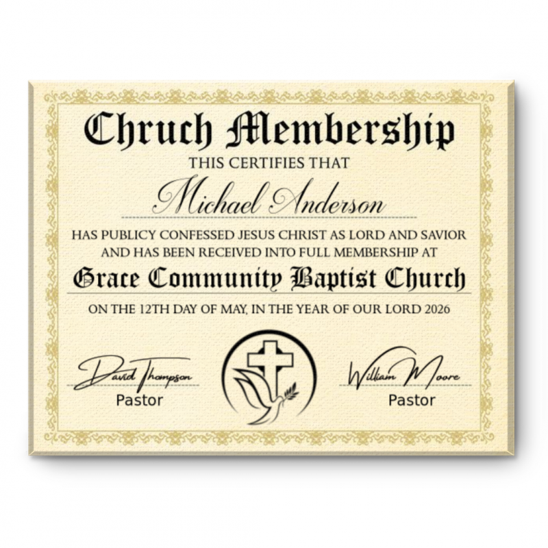 Church Membership Certificate Canvas, Custom Christian Membership Sign, Church Welcome Gift, Baptism Keepsake, Religious Wall Decor, Faith Based Certificate Sign