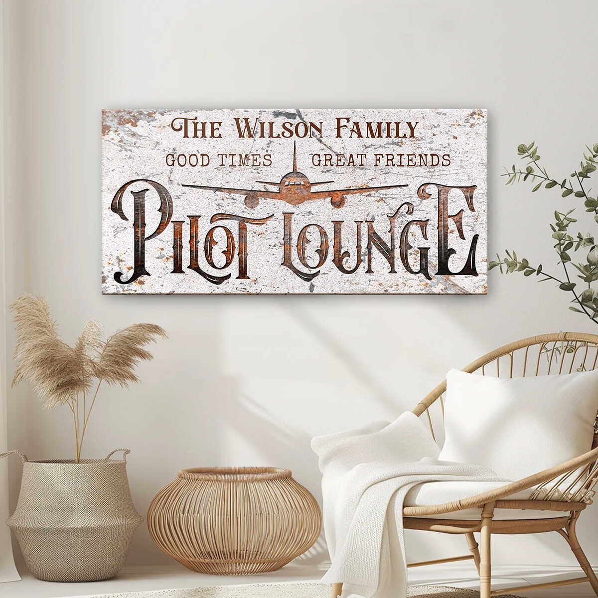 Pilot Lounge Sign Canvas, Aviation Gifts for Men, Custom Airplane Wall Art, Wall Art For Pilots And Airplane Lovers, Airplane Crew Decor