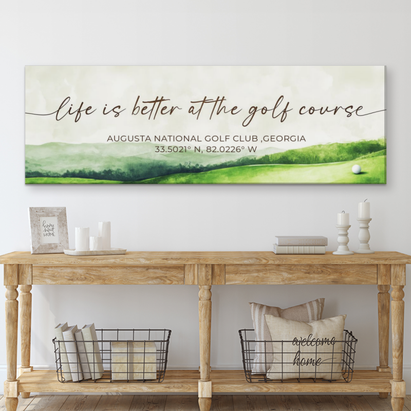 Golf Course Coordinates Canvas, Life Is Better At The Golf Course Sign, Custom Golf Club Wall Art, Golf Lover Gift, Man Cave Decor, Golf Course Keepsake