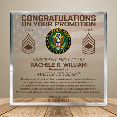 Army Promotion Award Acrylic, Military Career Advancement Gift, Custom Military Recognition Award, Rank Achievement Keepsake, Military Gift