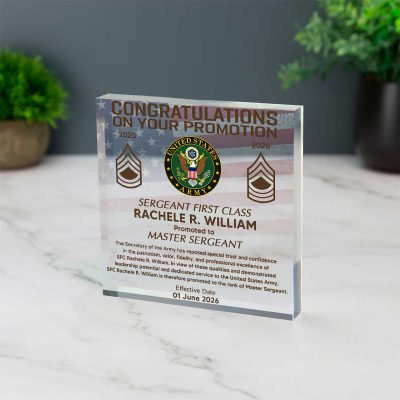 Army Promotion Award Acrylic, Military Career Advancement Gift, Custom Military Recognition Award, Rank Achievement Keepsake, Military Gift