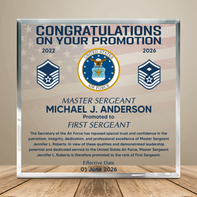 Air Force Promotion Award Acrylic, Custom Rank Promotion Plaque, Airman Career Achievement Gift, Military Recognition Award, Air Force Keepsake