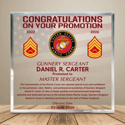 Marine Corps Promotion Award Acrylic, Custom Rank Promotion Plaque, Marine Career Achievement Gift, Military Recognition Award, USMC Keepsake