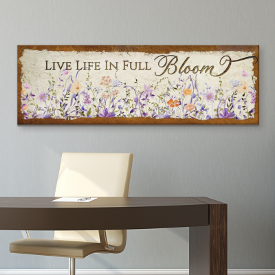 Live Life In Full Bloom Sign, Farmhouse Spring Decor, Inspirational Floral Wall Art, Wildflower Canvas, Botanical Home Decor, Entryway Wall Hanging