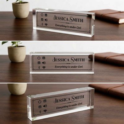 IT Gift Personalized Desk Name Plate, Custom Glass Nameplate for Office, Computer Science Programmer Gift, Software Engineer Desk Sign