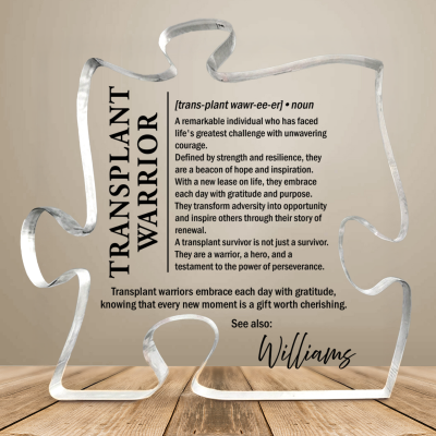 Transplant Warrior Definition Puzzle Plaque, Personalized Organ Donor Thank You Gift, Inspirational Kidney Liver Surgery Survivor Award, Recovery Milestone Recognition Keepsake