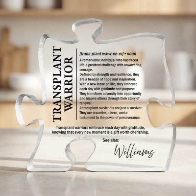 Transplant Warrior Definition Puzzle Plaque, Personalized Organ Donor Thank You Gift, Inspirational Kidney Liver Surgery Survivor Award, Recovery Milestone Recognition Keepsake