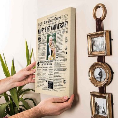Personalized 61st Anniversary Gift, Custom Newspaper Canvas, Back In 1965 Anniversary Decoration, 61 Years Married, Anniversary Gift for Parents
