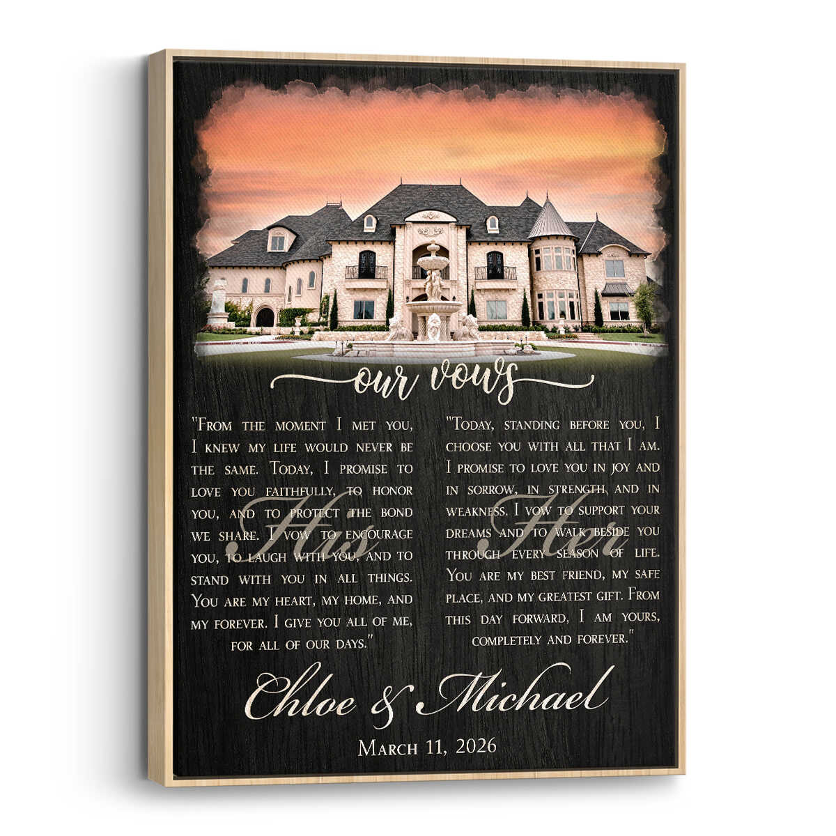 Custom Wedding Vows Wall Art, Personalized Wedding Venue Photo Gift, Wedding Gift for Newlyweds, Anniversary Gift, Wedding Decor