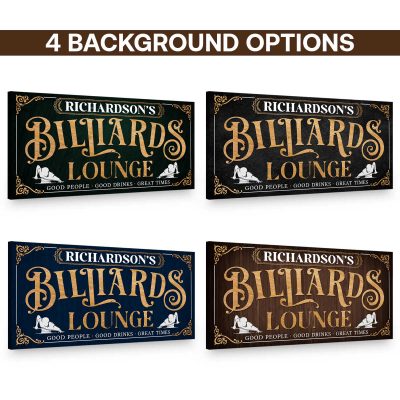 Personalized Billiards Lounge Sign, Custom Pool Room Wall Decor, Vintage Game Room Decor, Man Cave Wall Art, Billiards Lover Gift, Home Decor