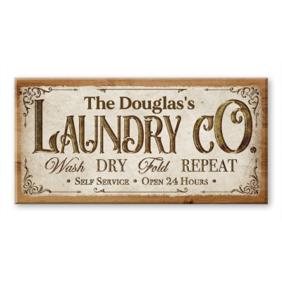 Personalized Laundry Company Sign, Custom Family Name Laundry Canvas, Farmhouse Laundry Room Wall Decor, Wash Dry Fold Repeat Sign, Housewarming Gift for New Home