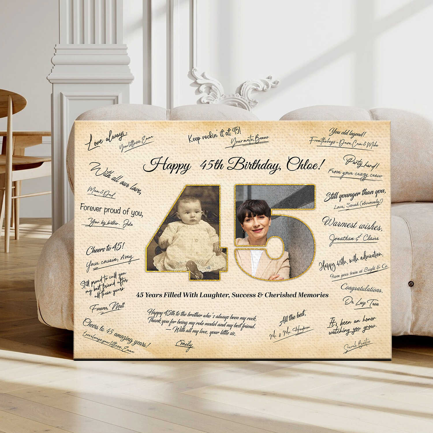 45th Birthday Guestbook Canvas, Birthday Message Board, Personalized Gift for 45th Birthday Celebration, 45th Birthday Gift for Wife, Signature from Friends