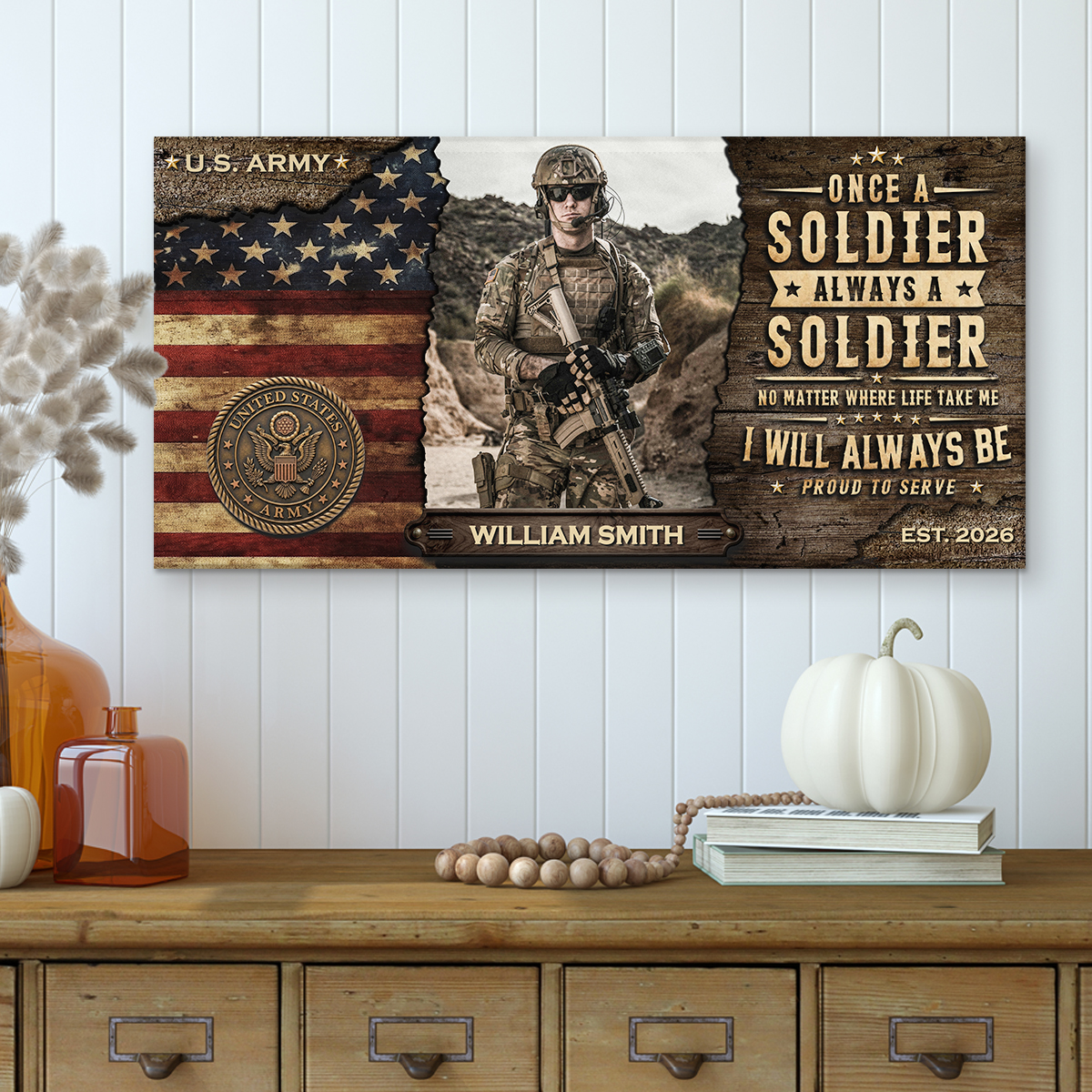 Personalized US Army Veteran Gift Canvas, Custom Soldier