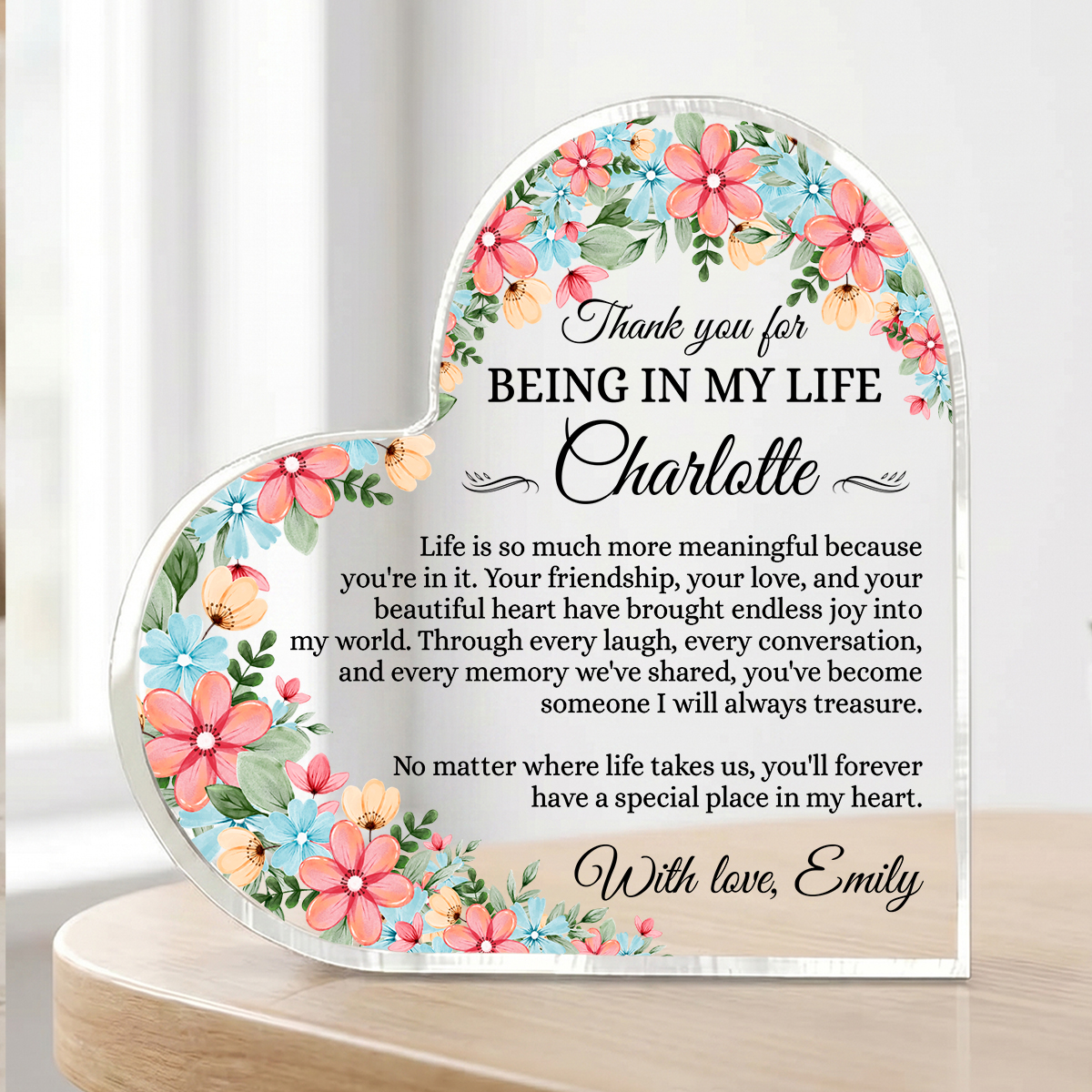 Personalized Friendship Heart Acrylic Plaque, Thank You Gift For Best Friend, Custom Floral Keepsake, Friendship Appreciation Gift 1 Personalized Friendship Heart Acrylic Plaque, Thank You Gift For Best Friend, Custom Floral Keepsake, Friendship Appreciation Gift