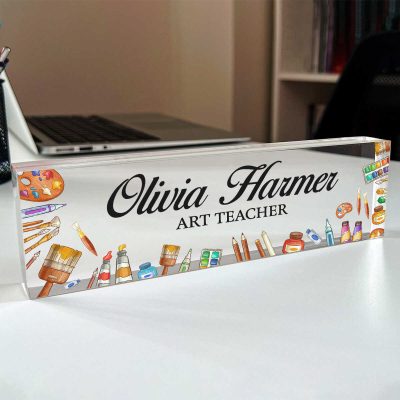 Personalized Art Teacher Desk Name Plate, Custom Teacher Name Sign, Art Teacher Appreciation Gift, Classroom Desk Decor Gift, Gift For Art Teacher