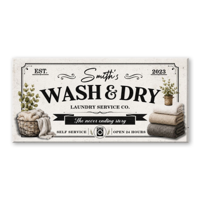 Personalized Laundry Room Canvas Sign, Custom Family Name Wall Art, Wash And Dry Sign, Rustic Farmhouse Laundry Decor, Housewarming Gift, Vintage Laundry Room