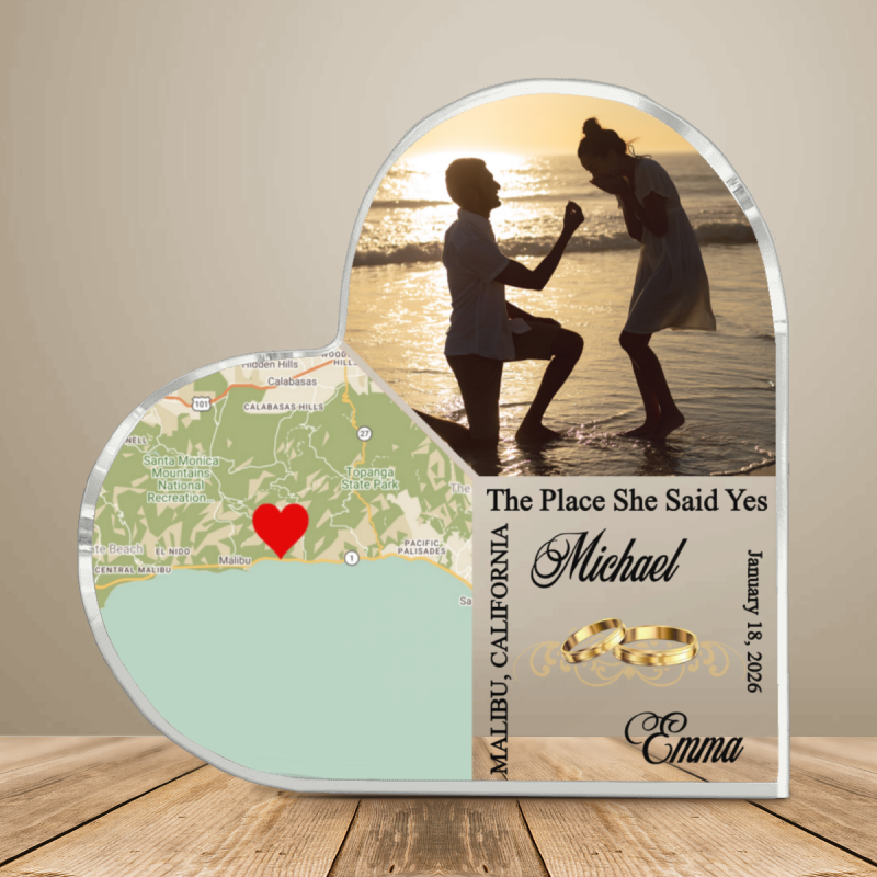 Custom Proposal Location Map Acrylic, Personalized Map Engagement Gift For Couple, Proposal Photo Acrylic Plaque, Engagement Gift, Romantic Couple Gift