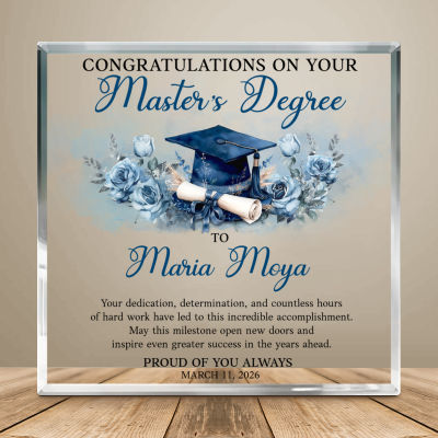 Personalized Master's Degree Graduation Gift, Custom Acrylic Plaque, Master's Graduate Keepsake, Graduation Gift for Her & Him
