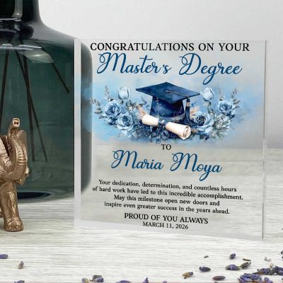 Personalized Master's Degree Graduation Gift, Custom Acrylic Plaque, Master's Graduate Keepsake, Graduation Gift for Her & Him