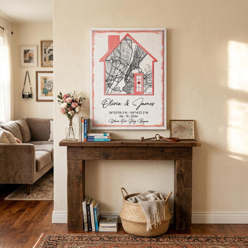 Personalized Housewarming Gift Canvas, Personalized Home Map Canvas, First Home Gift for Couple, Home Sweet Home Canvas, Our First Home Gift