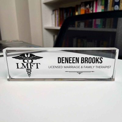 Personalized LMFT Desk Name Plate, Custom Licensed Marriage and Family Therapist Gift, Acrylic Office Name Sign, Therapist Desk Decor