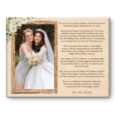 Personalized Matron Of Honor Wedding Speech Canvas, Custom Matron Of Honor Photo, Unique Bridesmaid Keepsake, Bride And Groom Gift, Bridesmaid Gift