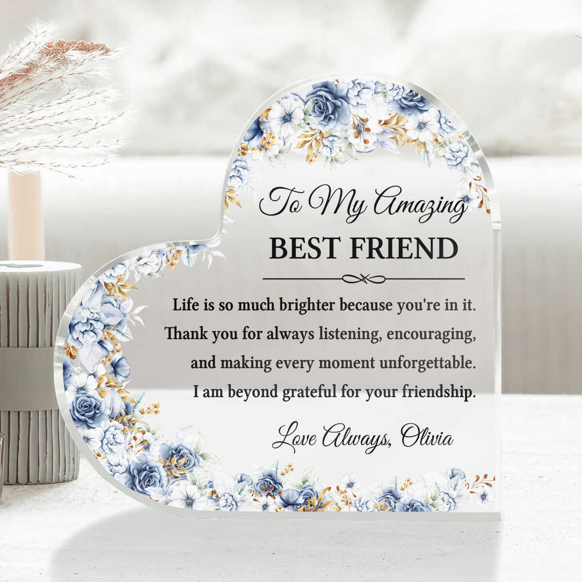 Personalized Best Friend Gift | Acrylic Heart Plaque | Custom Bestie Keepsake | Birthday Gift for Best Friend | Friendship Gift