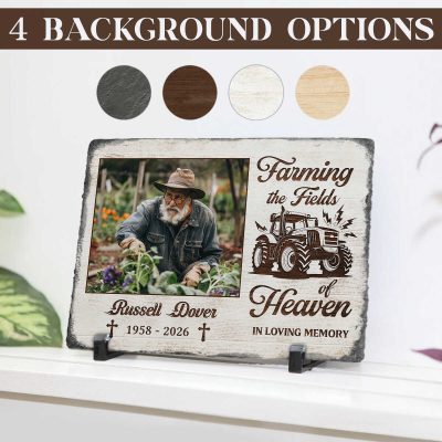 Personalized Farming Memorial Slate, Farmer Memorial Gift, In Loving Memory Garden Plaque, Farming in Heaven Memorial Gift