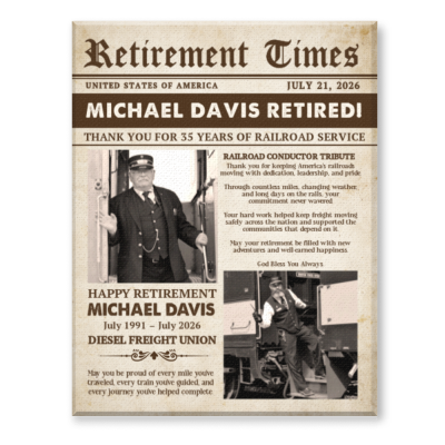 Railroad Conductor Newspaper Canvas, Retired Railroad Worker Canvas, Personalized Railroad Retirement Gift, Custom Retirement Newspaper, Train Lover Gift