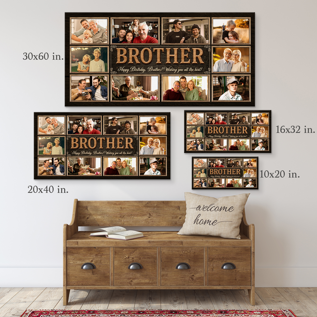 Personalized Brother Birthday Gift, Custom Brother Photo Collage Canvas Wall Art, Birthday Gift for Brother from Sister, Brother Gift