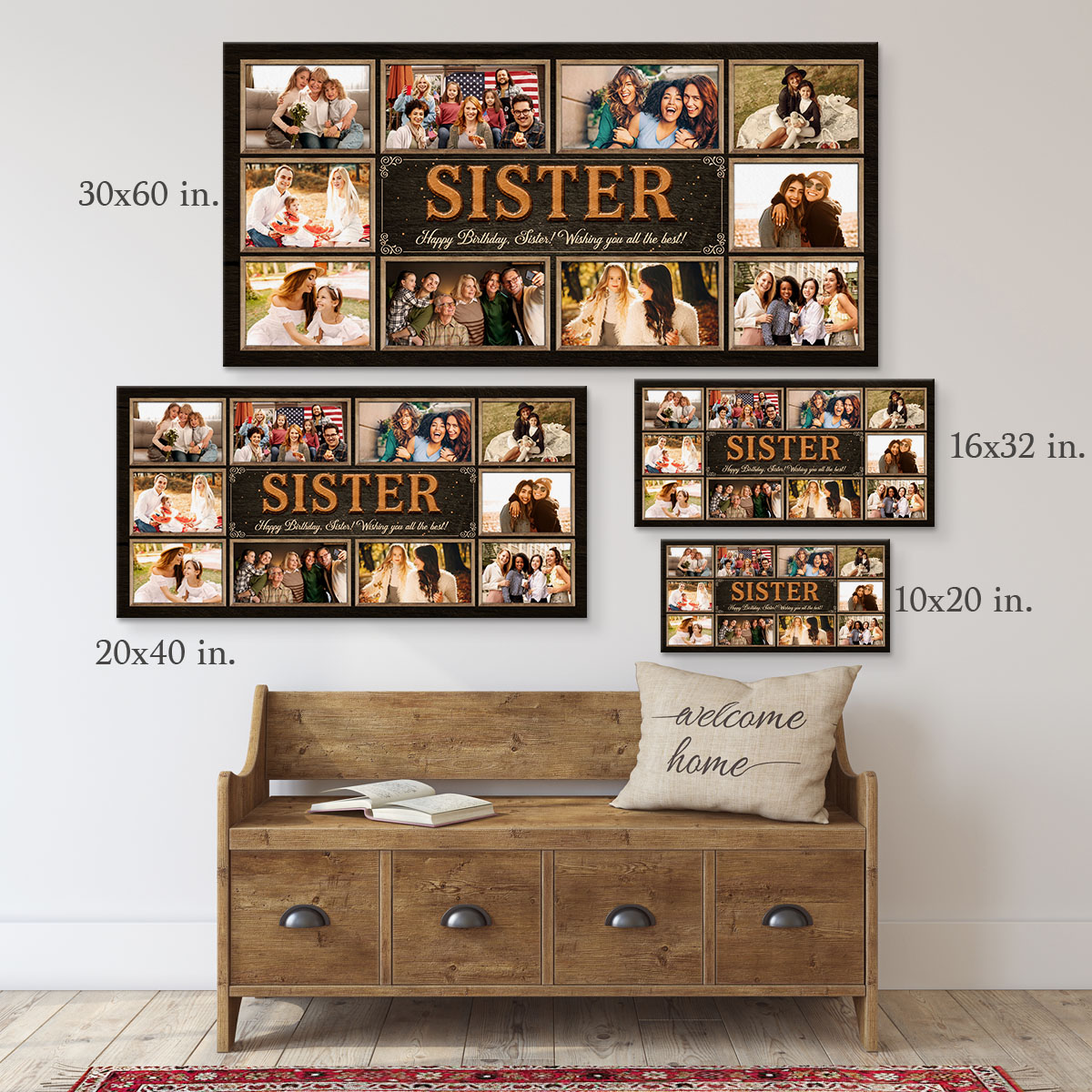 Personalized Sister Birthday Gift, Custom Sister Photo Collage Canvas Wall Art, Birthday Gift for Sister from Sister Brother, Sister Canvas, Sister Gift