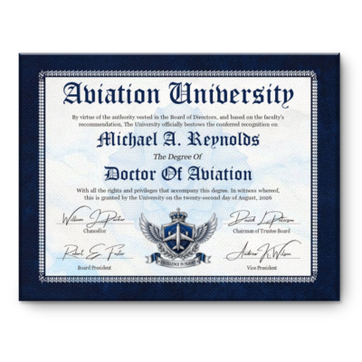 Personalized Aviation Certificate, Aviation Degree Gift, Aviation Graduation Gift, Pilot Achievement Wall Decor, Unique Gift For Aviation