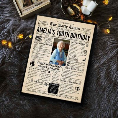 100th Birthday Newspaper CANVAS, 100 Year Old Gift for Grandma, Born In 1926, Personalized 100th Birthday Gift, 1926 Highlights and News Canvas