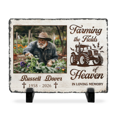 Personalized Farming Memorial Slate, Farmer Memorial Gift, In Loving Memory Garden Plaque, Farming in Heaven Memorial Gift