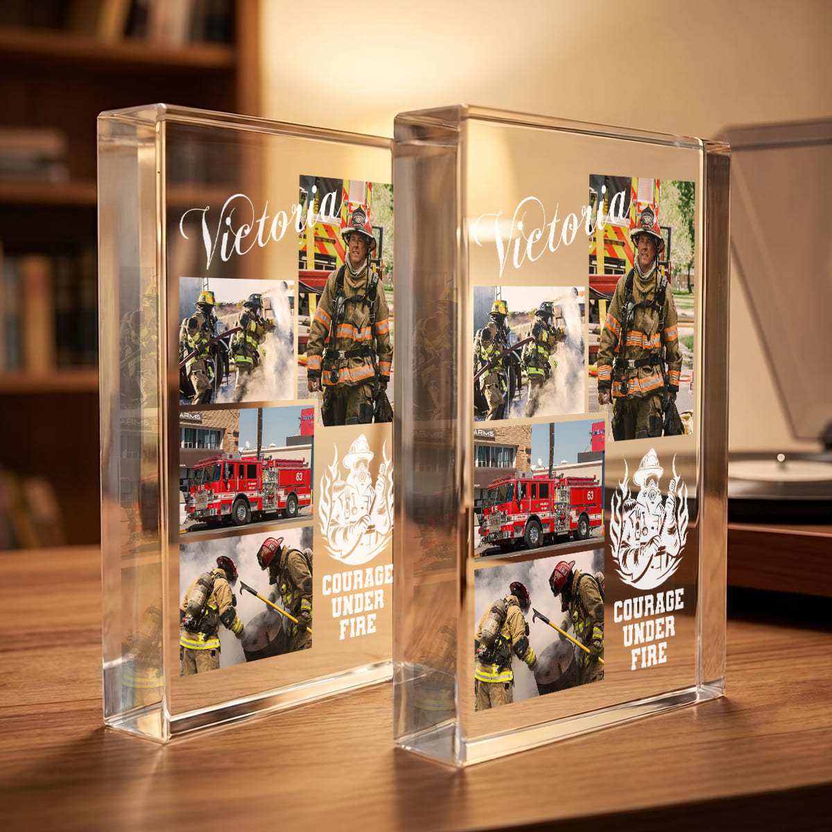 Personalized Firefighter Acrylic Plaque, Custom Firefighter Photo Collage Gift, Courage Under Fire Keepsake, Firefighter Appreciation & Retirement Gift