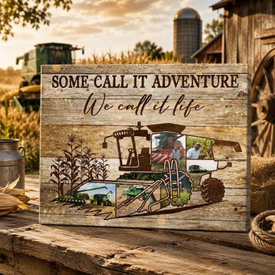 Personalized Corn Harvesting Photo Canvas, Custom Corn Farmer Gift, Corn Harvester Wall Art, Farm Family Gift, Harvest Gift for Dad