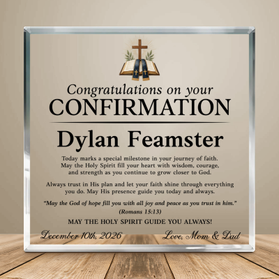Personalized Confirmation Gift for Son, Confirmation Gift from Mom and Dad, Custom Catholic Keepsake, Christian Confirmation Gift, Religious Gift