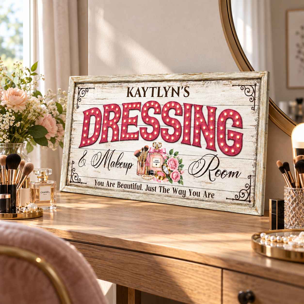 Personalized Dressing Room Sign, Custom Makeup Room Canvas, Vanity Room Decor, Girls Dressing Room Sign, Beauty Room Wall Decor, Gift for Her 1 Personalized Dressing Room Sign, Custom Makeup Room Canvas, Vanity Room Decor, Girls Dressing Room Sign, Beauty Room Wall Decor, Gift for Her