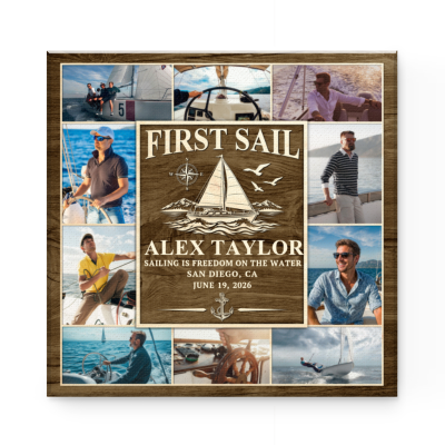 Personalized First Sail Canvas, Custom Sailing Photo Collage, First Sailing Adventure Gift, Sailor Keepsake Gift, Nautical Gift