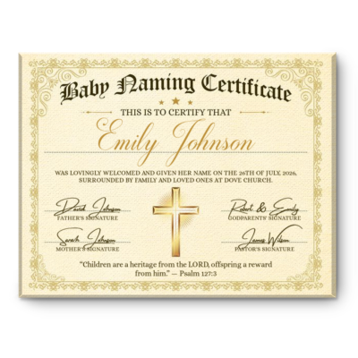 Personalized Baby Naming Certificate, Custom Baby Name Gift, Christian Baptism Keepsake, Newborn Gift, Baby Dedication Gift